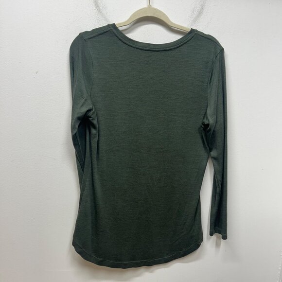 Woolx Womens Long-Sleeve V-Neck Shirt L 100% Merino Wool Green Lightweight Soft - Picture 3 of 6
